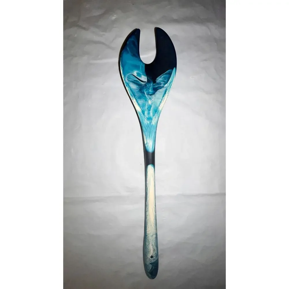 Resin Swirl Salad Set Utensil 2 Pc Blue - Excellent
